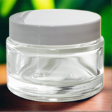 2 oz Clear Glass Balm Jar with White Foam Lined Lid (12 Pack) - JUVITUS