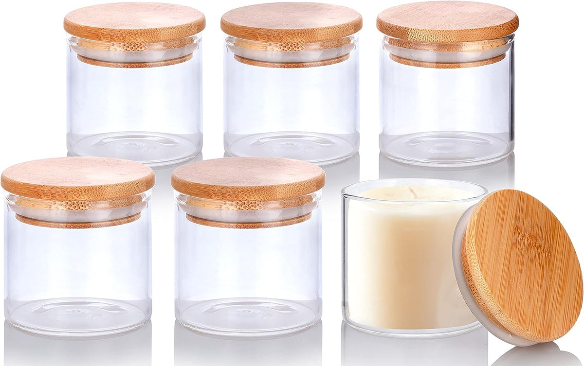 Frosted Glass Candle Jars, 12 Pack Candle DIY Glass Jars with Bamboo Lids,  10oz Empty Candle Tins Thick Glass for Making Candles, Dried Flowers