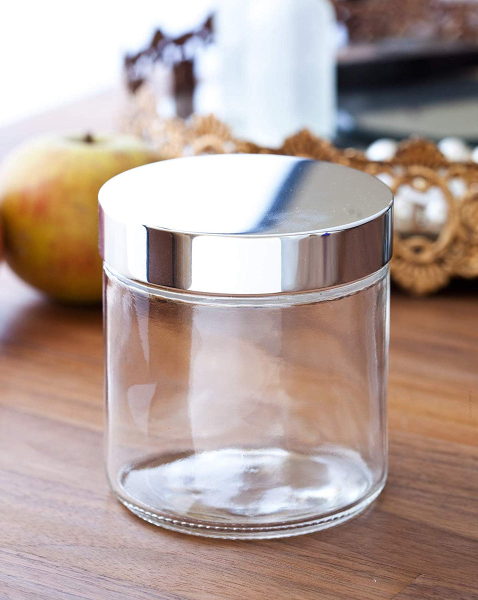 4 Oz Clear Thick Glass Straight Sided Jar With With Silver Metal Overshell Lid 2873