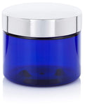 8 oz Cobalt Blue Plastic Straight Sided Jar with Silver Metal Overshell Lid
