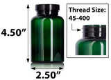 8 oz Green Plastic Packer Bottle with Smooth Black Lid Air Tight (12 Pack)