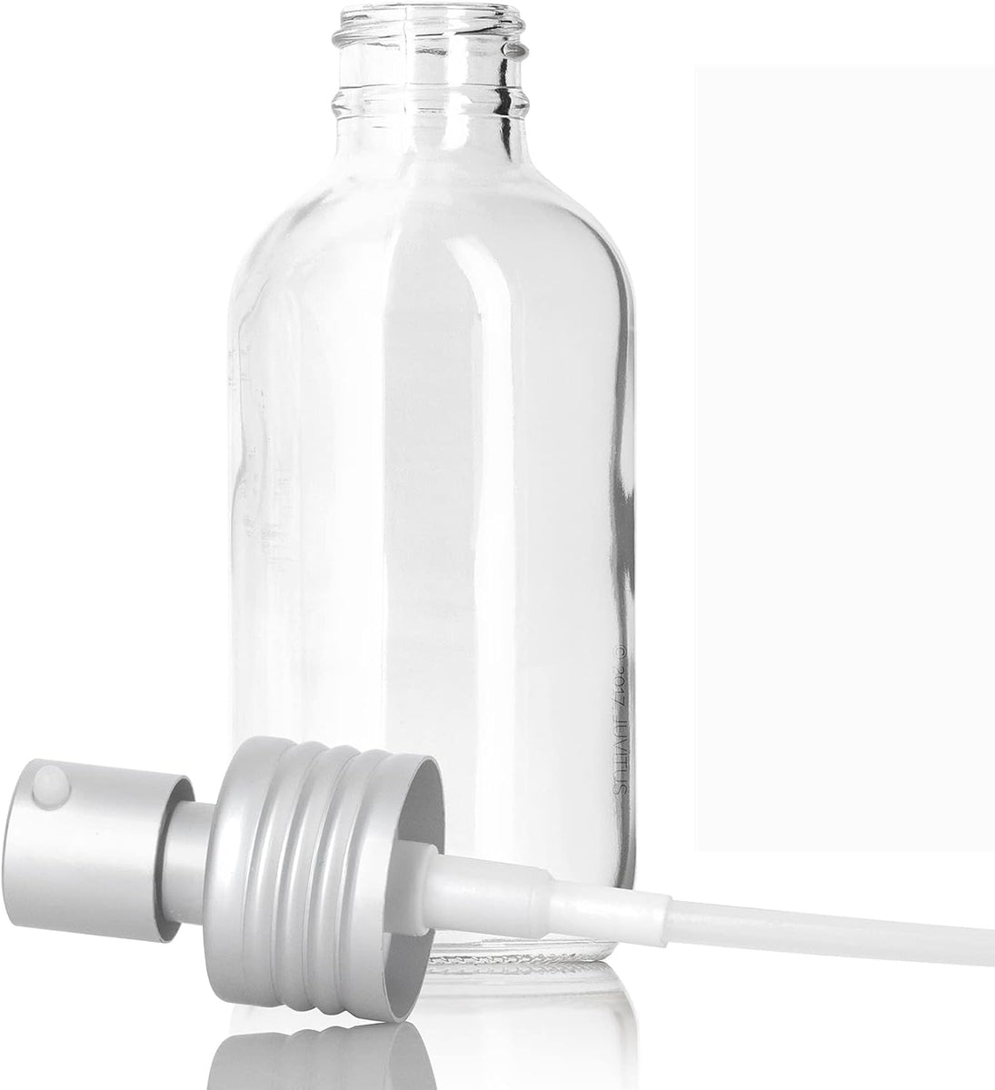 4 oz Clear Glass Boston Round Bottle with Metal Aluminum Treatment Pump