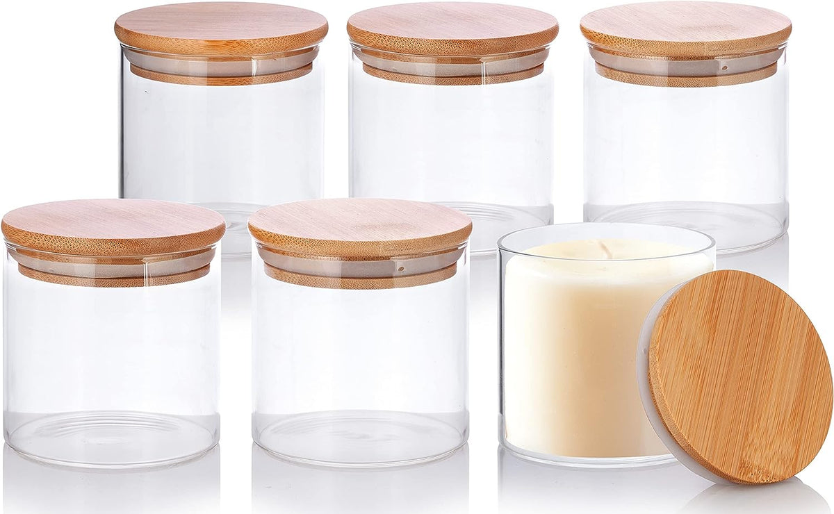 4 oz Candle Making Jar Borosilicate Glass with Bamboo Silicone Sealed Lid  (6 Pack)