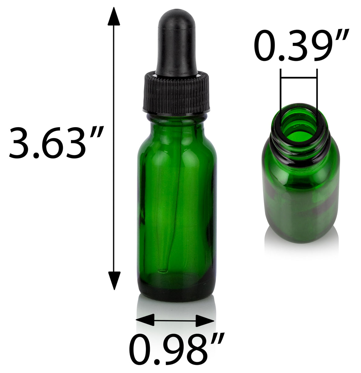 15 ml / .05 oz Green Glass Boston Round Bottle with Black Dropper (12 Pack)