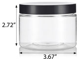 12 oz Clear Plastic Low Profile Jar with Black Foam Lined Lid  (12 Pack)