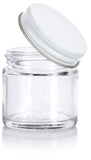 2 oz Clear Thick Glass Straight Sided Jar with White Metal Airtight Lid (12 Pack)