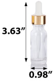 0.5 oz / 15 ml Clear Glass Boston Round Bottle with Gold Dropper (12 Pack) + Travel Foam Bottle