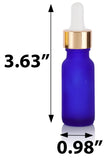 0.5 oz / 15 ml Frosted Cobalt Blue Glass Boston Round Bottle with Gold Dropper (12 Pack) + Travel Foam Bottle