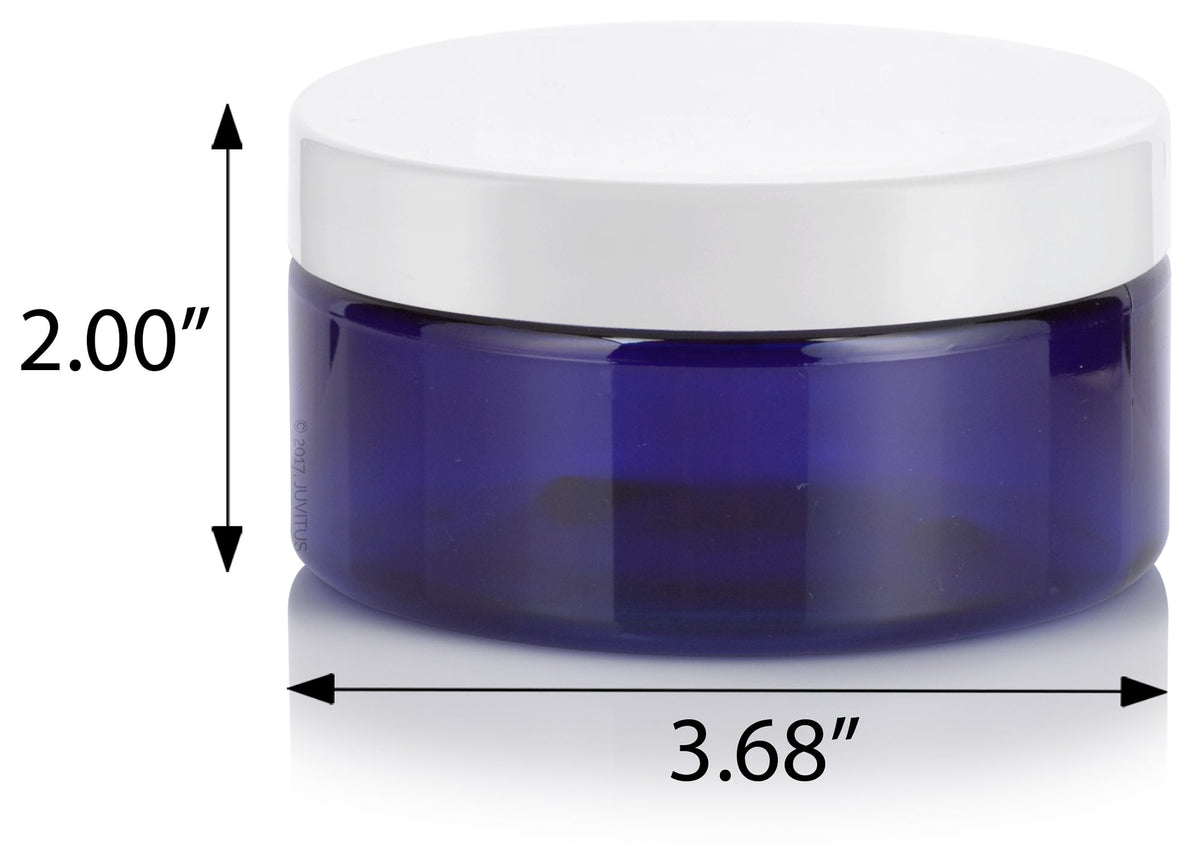 8 Oz Cobalt Blue PET Plastic Low Profile Jar With White Foam Lined Lid ...