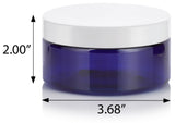 8 oz Cobalt Blue PET Plastic Low Profile Jar with White Foam Lined Lid (12 Pack)