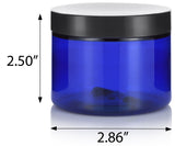 6 oz Cobalt Blue Plastic Low Profile Jar  with Foam Lined Lid ( 12 Pack) - JUVITUS