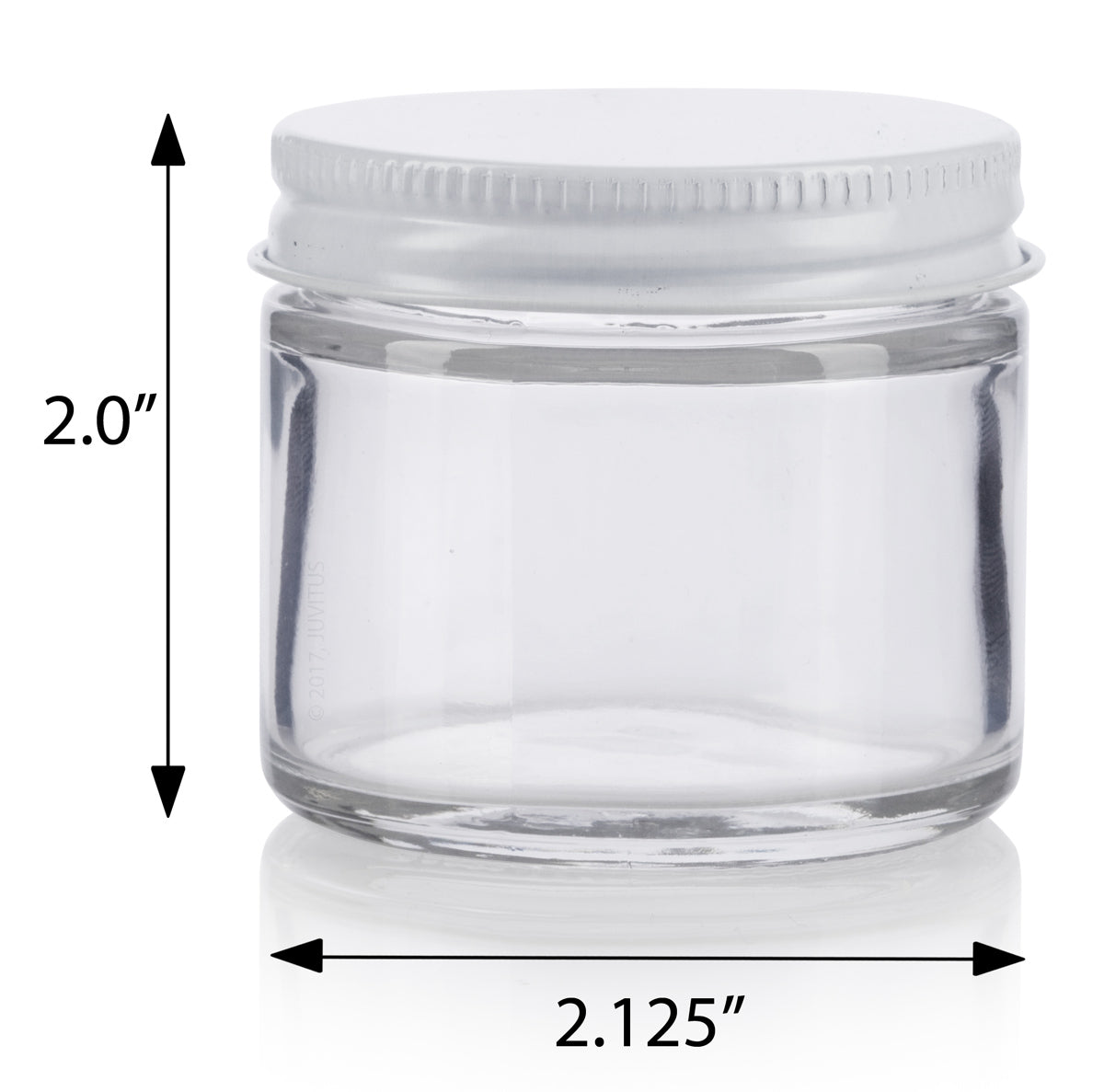 1 oz Clear Thick Glass Straight Sided Jar with White Metal Airtight Lid (12 Pack)