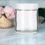 4 oz Clear Thick Glass Straight Sided Jars with White Foam Lined Lids (12 Pack)