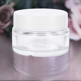 Glass Low Profile Balm Jar in Clear with White Foam Lined Lid (12 Pack)