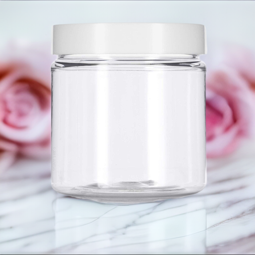 4 Oz. Clear Plastic PET (BPA Free) Jar w/ White Plastic Screw On Lid - –  Grand Parfums II