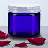 1 oz Cobalt Blue Thick Glass Straight Sided Jar with White Metal Airtight Lid (12 Pack)