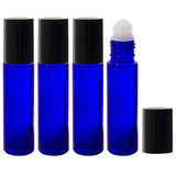 Cobalt Blue Glass Roll On Bottle with Roll On Applicator - .33 oz / 10 ml - JUVITUS