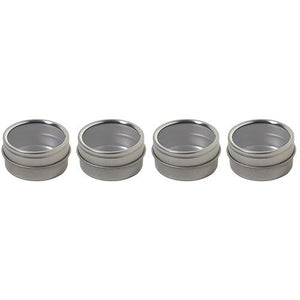 Silver Metal Steel Tin Flat Container with Tight Sealed Clear Lid - 0.50 oz - JUVITUS