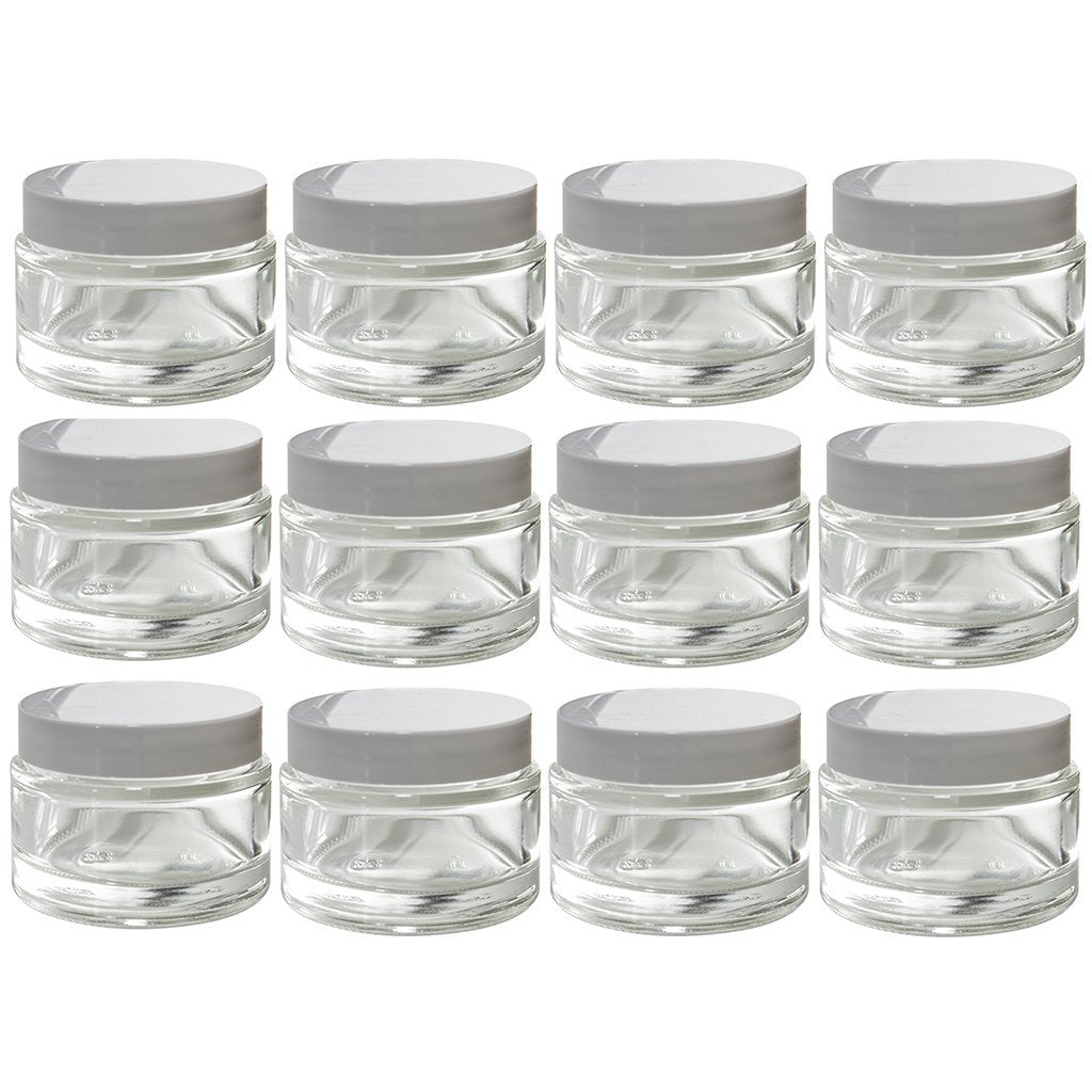 JUVITUS 2 oz Clear Glass Borosilicate Jar with Bamboo Silicone Sealed Lid  (12 Pack)