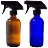 Cobalt Blue and Amber Boston Round Thick Glass Trigger Spray Bottle Set - 8 oz Set - JUVITUS
