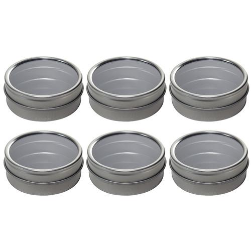 2 oz Silver Metal Tin Containers with Tight Sealed Clear Lids