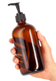 16 oz Amber Boston Round Thick Glass Pump Bottle + Black Chalkboard Labels & Marker