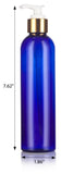 Cobalt Blue Plastic Slim Cosmo Bottle with Gold Lotion Pump - 8 oz / 250 ml