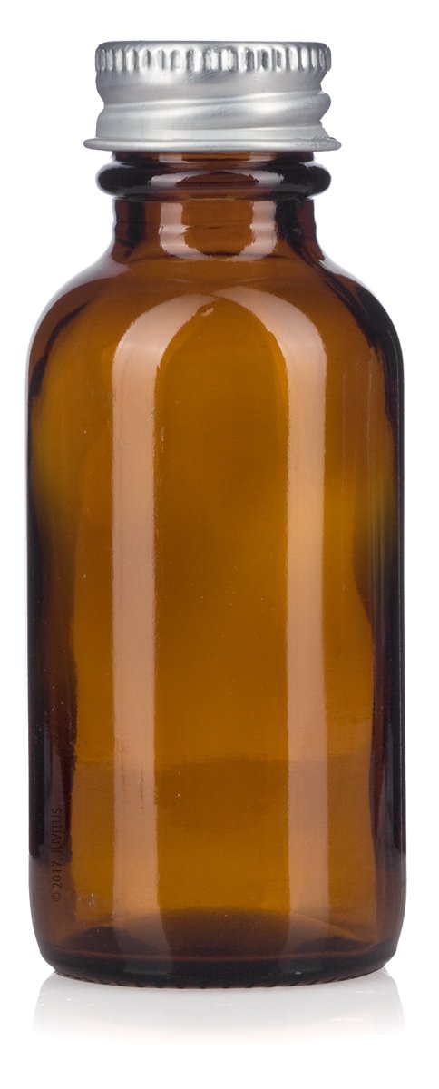Amber Glass Boston Round Screw Bottle with Silver Metal Cap - 1 oz / 30 ml