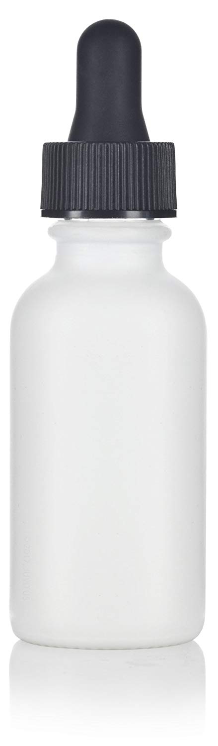 White Glass Boston Round Dropper Bottle with Graduated Measurement Glass Black Top - 1 oz / 30 ml