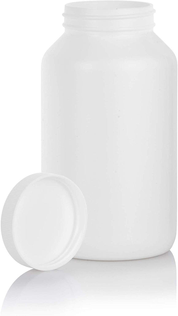 White HDPE Plastic Packer Bottle with White Ribbed Lid - 17 oz / 500 ml