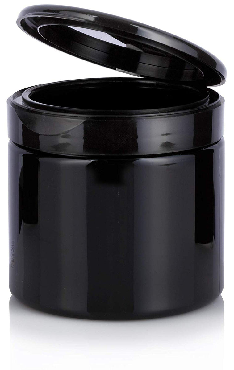 Black Plastic Straight Sided Jar with Natural Clear Flip Top Cap - 16 oz / 480 ml (6 Pack)