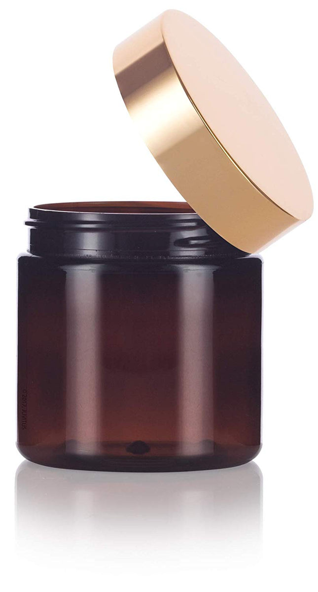 2oz 4oz and 8oz PET Plastic jars with Lid From 3 Pack to Bulk Amber