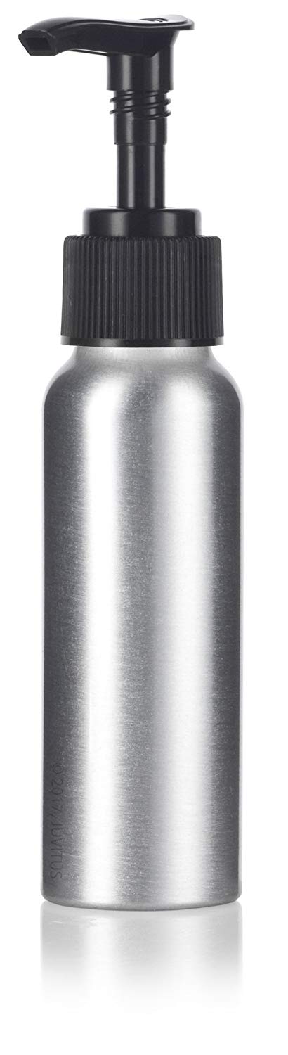Silver Metal Aluminum Bottle with Black Lotion Pump - 2.7 oz / 80 ml