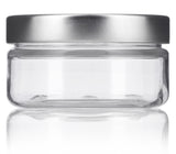 Plastic Low Profile Jar in Clear with Silver Metal Foam Lined Lid - 2 oz / 60 ml