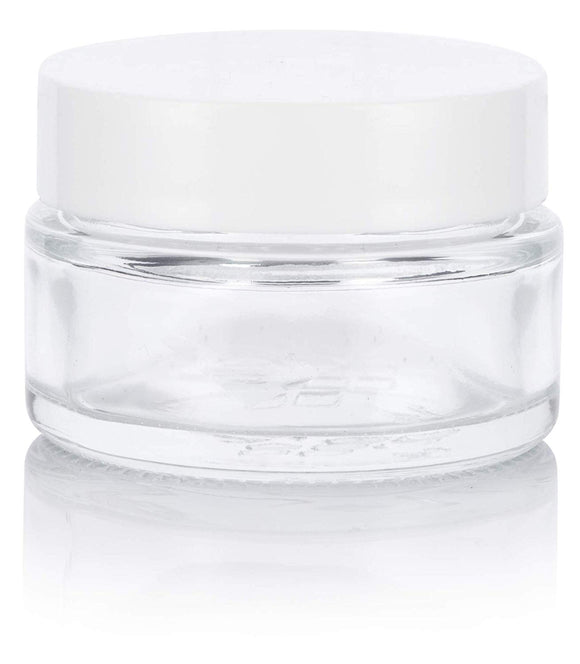 Glass Low Profile Balm Jar in Clear with White Foam Lined Lid - .5 oz / 15 ml