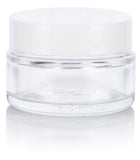 Glass Low Profile Balm Jar in Clear with White Foam Lined Lid - .5 oz / 15 ml