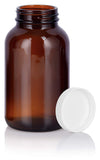 Amber Glass Packer Bottle with White Ribbed Lid - 8 oz / 250 ml