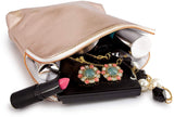 Large Rose Gold Metallic Premium Vegan Leather Clutch Pouch Bag, Fully Lined with Rose Gold Zipper (Mia)