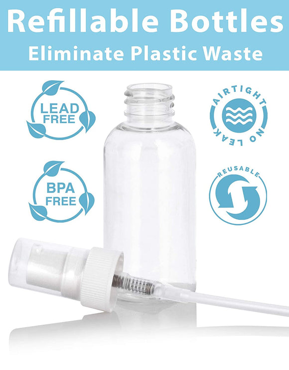 Clear Plastic PET Boston Round Bottle with White Treatment Pump (12 Pack)