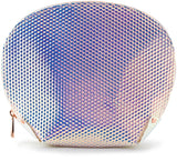 Holographic Seashell Shape Cosmetic Bag Made of Iridescent Pebbled Vegan Faux Leather (JB70)