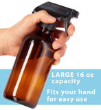 Amber Glass Boston Round Trigger Spray Bottle with Black Sprayer - 16 oz / 500 ml - JUVITUS