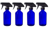 Cobalt Blue Glass Boston Round Bottle with Black Trigger Spray  - 8 oz / 250 ml - JUVITUS