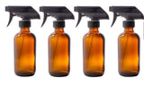Amber Glass Boston Round Trigger Spray Bottle with Black Sprayer - 8 oz / 250 ml - JUVITUS