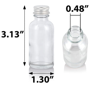 Clear Glass Boston Round Screw Bottle with Silver Metal Cap - 1 oz / 30 ml