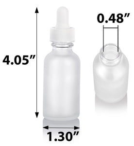 Frosted Clear Glass Boston Round Dropper Bottle with White Top - 2 oz / 60 ml