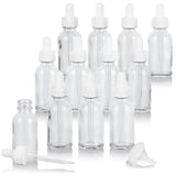 Clear Glass Boston Round Bottle with White Dropper (12 Pack)