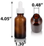 1 oz Amber Glass Boston Round Bottle with White Dropper (12 Pack)