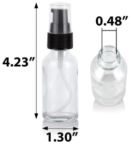 Clear Glass Boston Round Fine Mist Spray Bottle with Black Sprayer - 1 oz / 30 ml