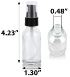 Clear Glass Boston Round Bottle with Black Fine Mist Spray (12 Pack)