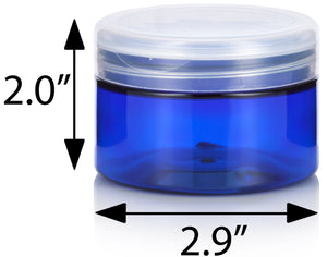 Plastic Low Profile Jar in Cobalt Blue with Natural Clear Flip Top Cap - 6 oz / 180 ml